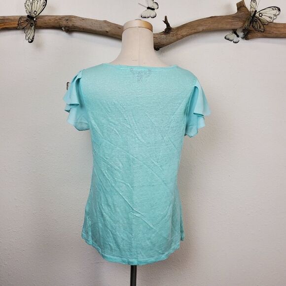 Banana republic light blue linen top short sleeve - Picture 3 of 7